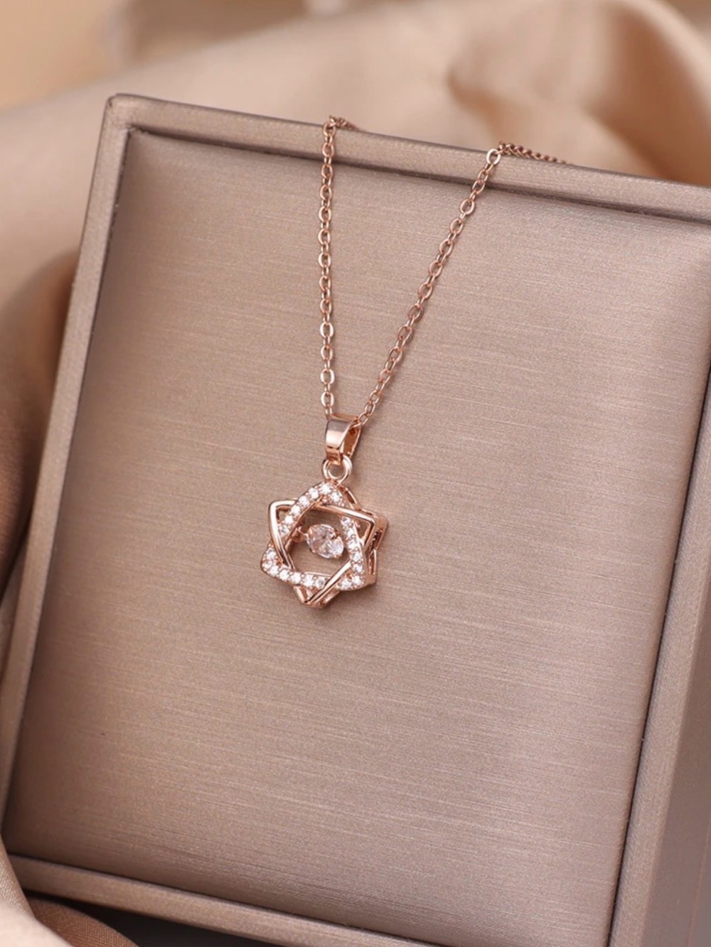 Rose Gold Hexagram/Star Of David Pendant Necklace with Cubic Zirconia
